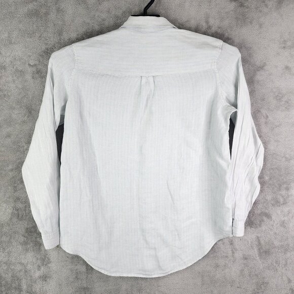 Men's Gap Shirt 100% Linen Light Blue & White Stripes Button-Up Long Sleeve M - Picture 9 of 12